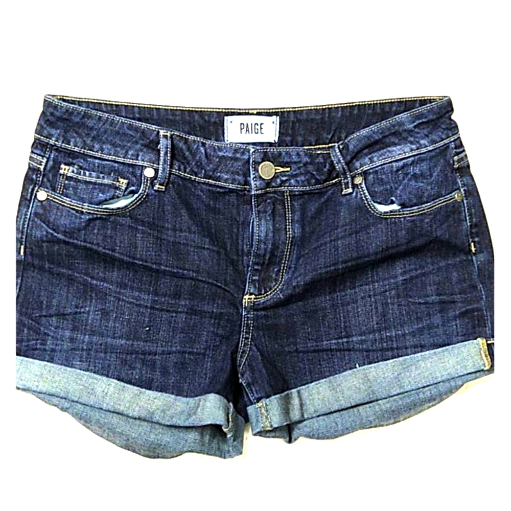 PAIGE Denim Jimmy Cuffed Shorts Dark Wash